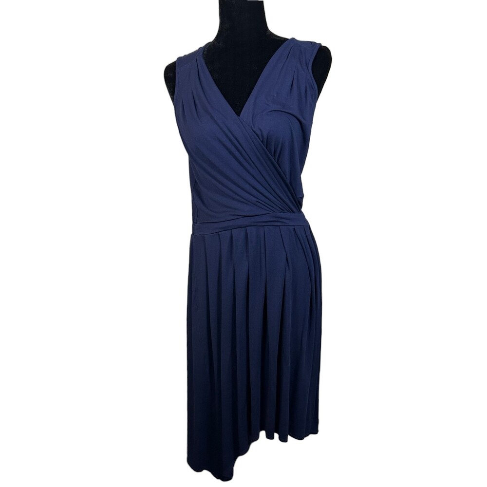 Trina Turk Navy Blue Faux Wrap Asymmetrical Hem Dress Size Medium